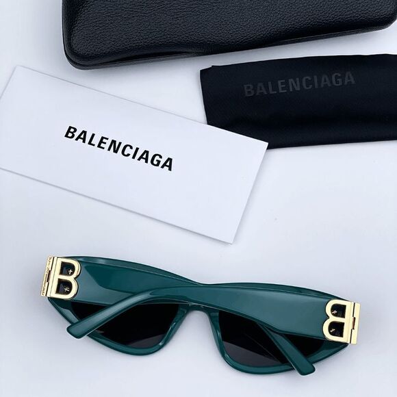 SALE! NEW Balenciaga BB0095S 005 Green Gold Logo Grey Cat Eye Women Sunglasses main image 12